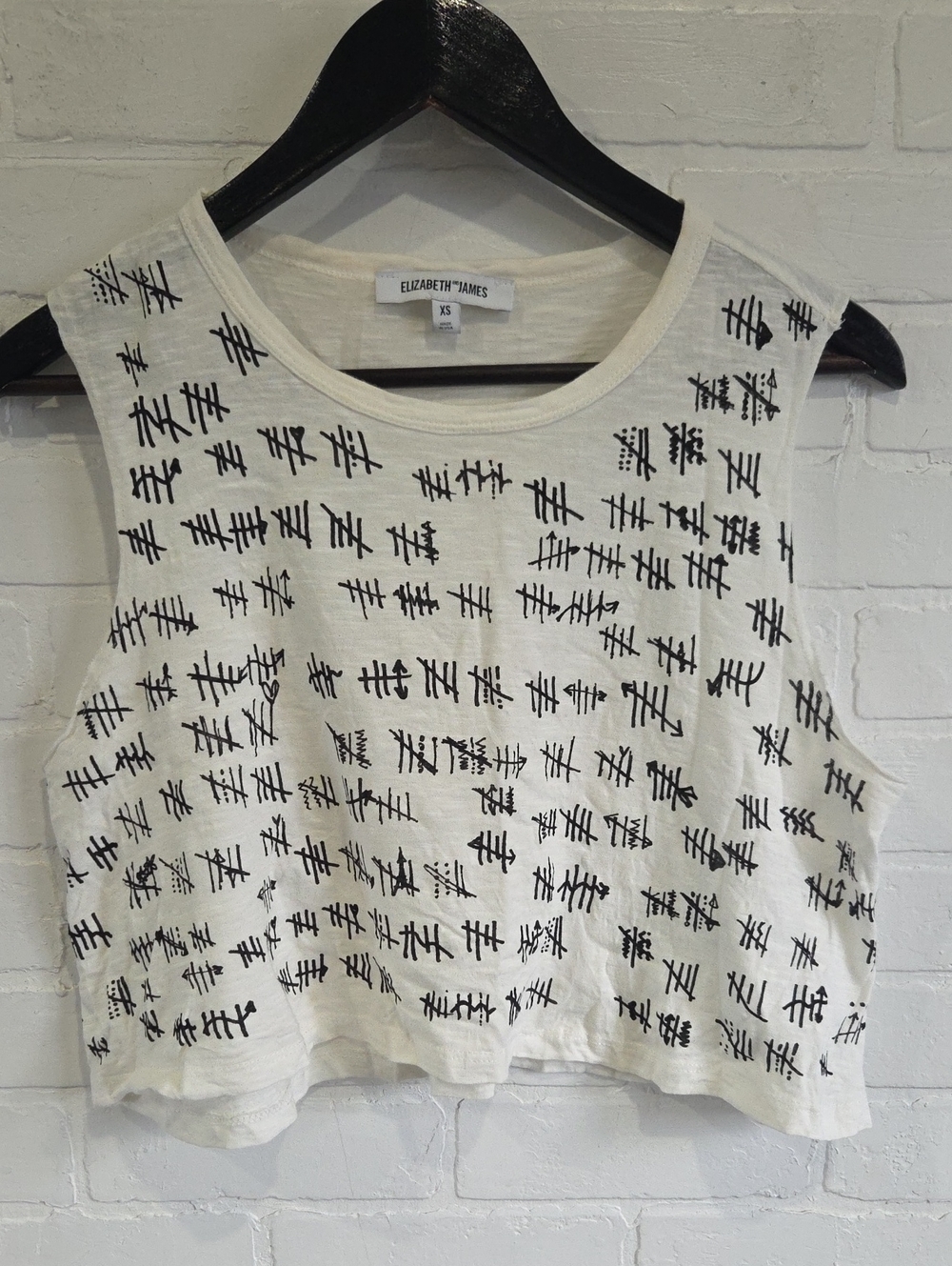 Elizabeth and James White Cropped Tank with Black Tally Mark Print